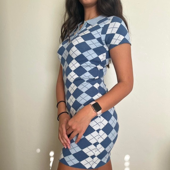 Pacsun Kendall and Kylie Blue Argyle Knit Mini Dress - Picture 3 of 6